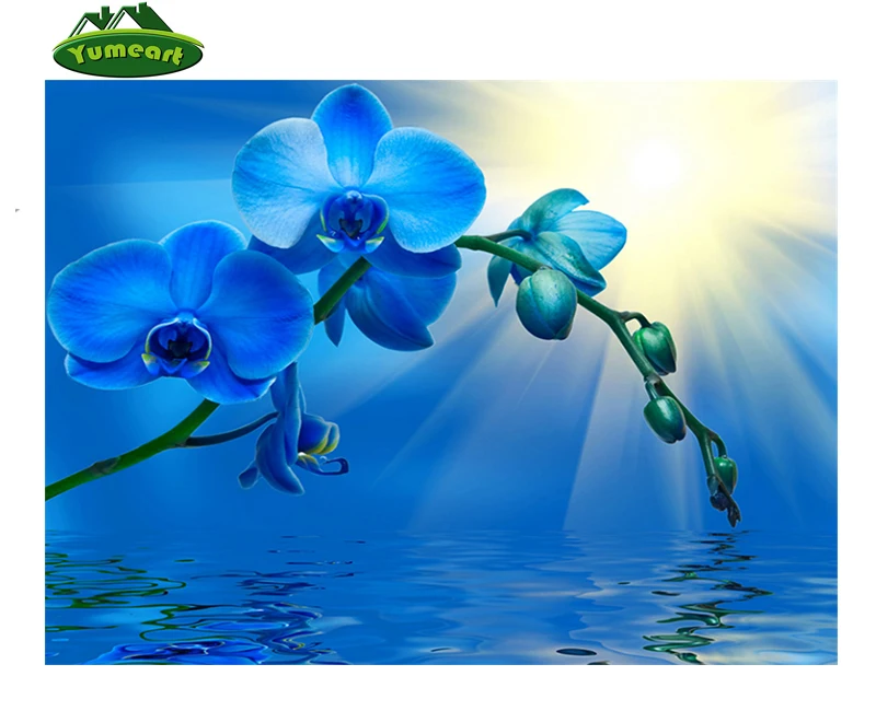 

YUMEART Diamond Mosaic Embroidery Painting By Numbers Sun and Blue Orchid Flowers Embroidered Cross Stitch Home Decoration Gifts
