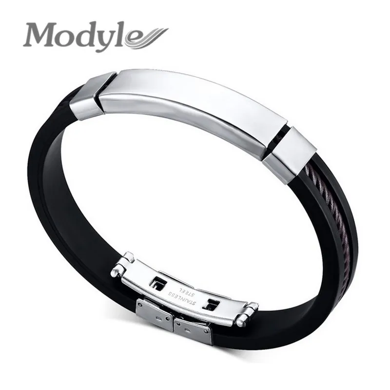 Fashion Men Bracelets Black Silicone Rubber Jewelry Fashion Men Bracelets Black Silicone Rubber Jewelry Stainless Steel Bangles Whole In Charm From