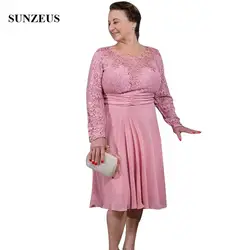 С длинным рукавом и кружевом розового цвета для матери невесты платья по колено шифон Жених МАМ платье трапециевидной формы бабушки