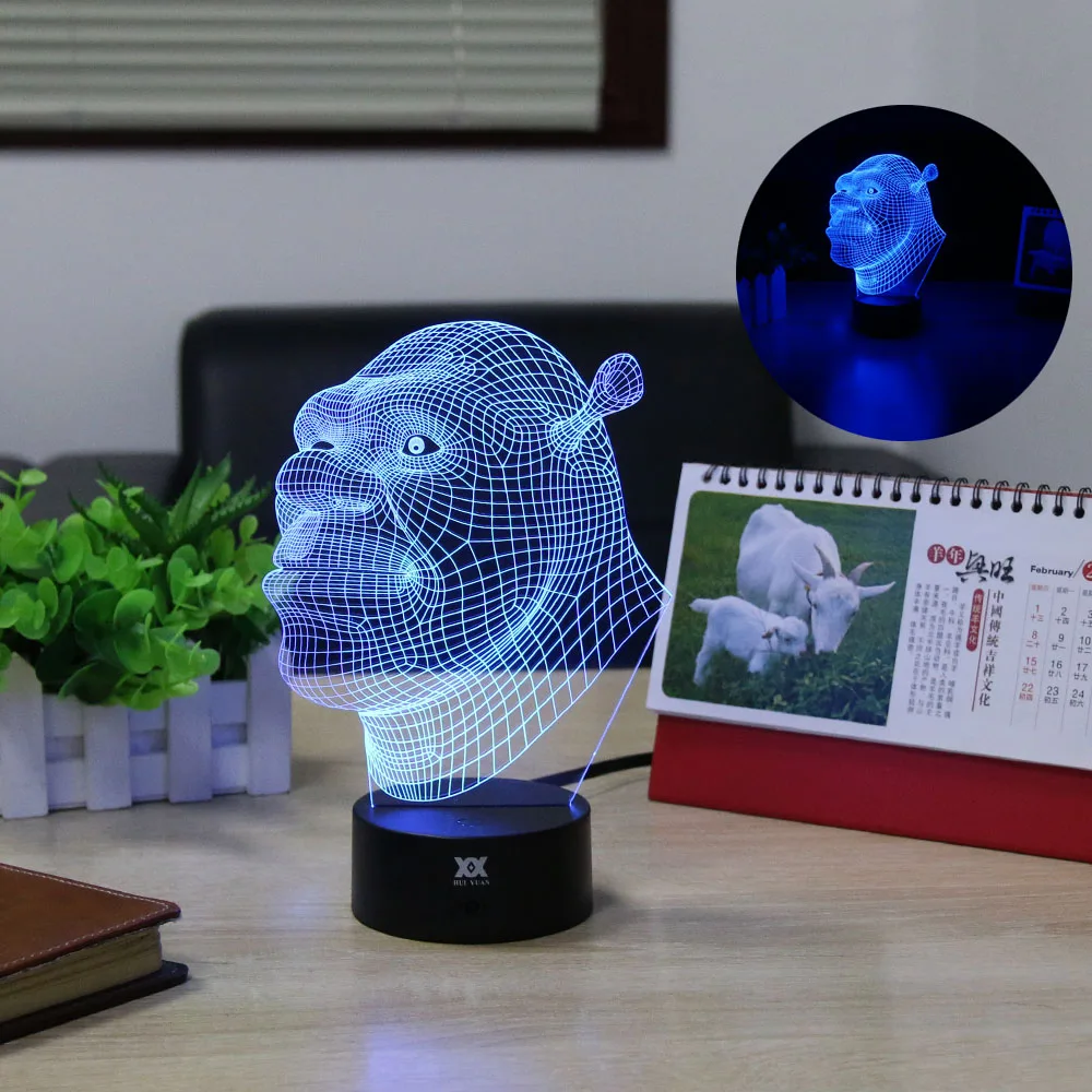Shrek 3d Lamp Led Touch Night Light Remote Control Table Lamp Usb