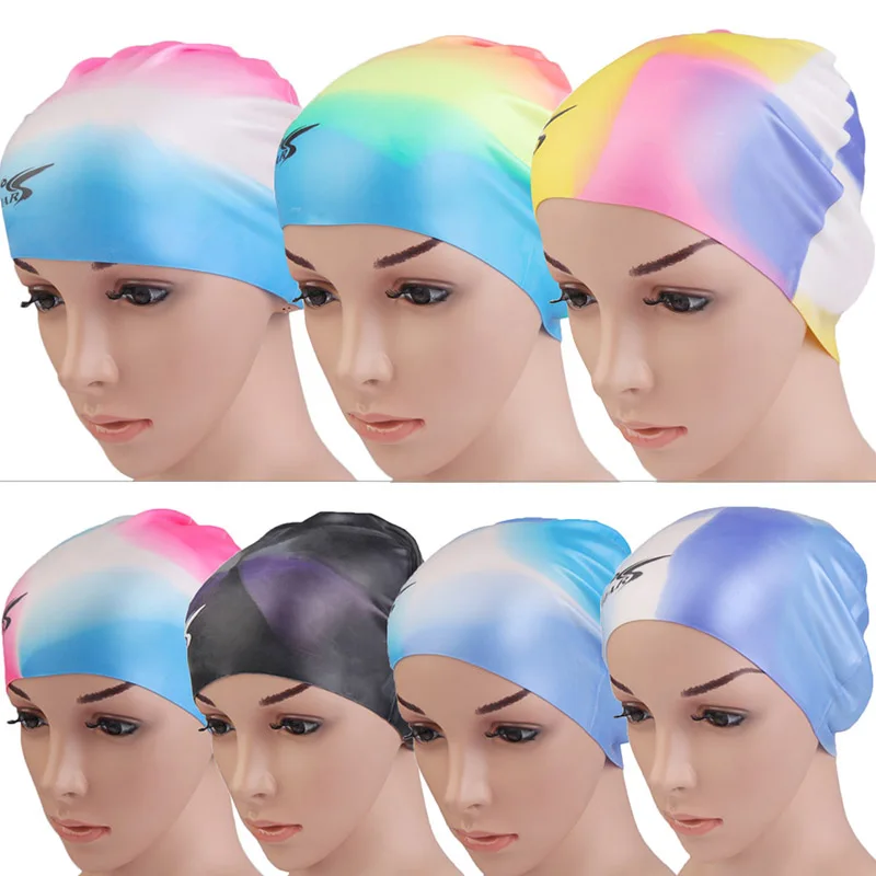 2018 adultos de gorro de natación de silicona elástico ligero Multi Color proteger los oídos de baño sombrero para los hombres y las mujeres tutoria MJ