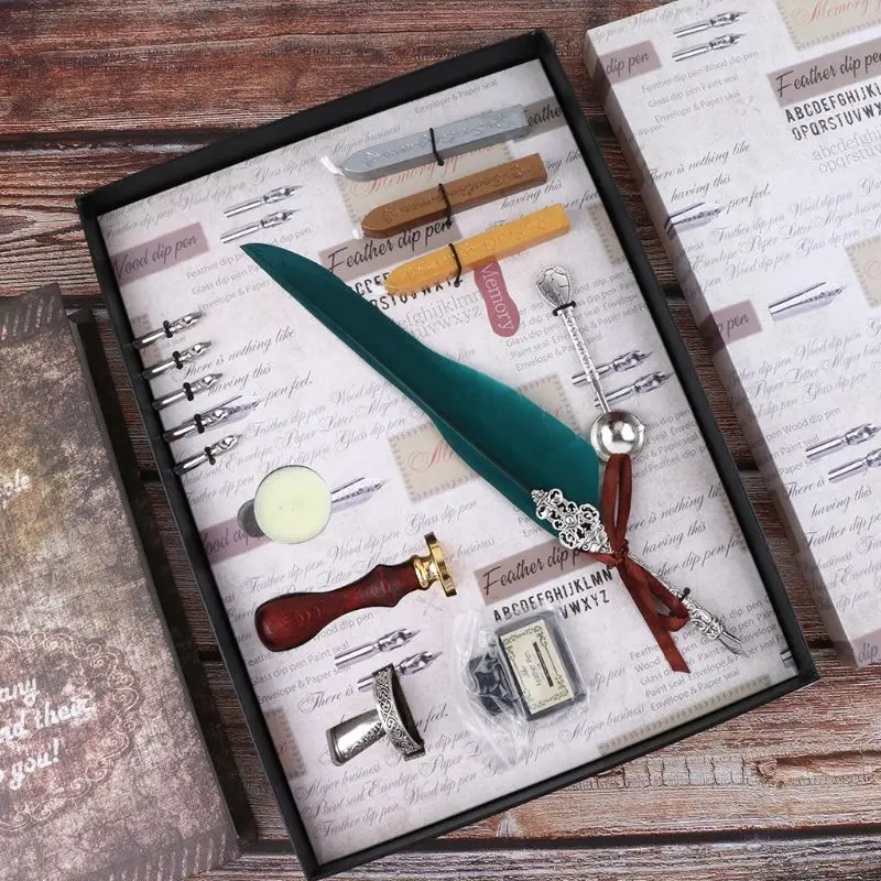 

Retro Vintage Calligraphy Feather Dip Pen Writing Ink Set Stationery Quill Fountain Pens Creative Vintage Pen