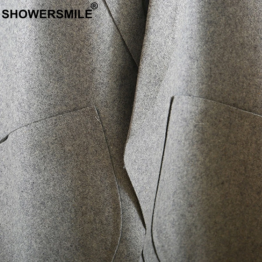 SHOWERSMILE Slim Fit Wool Vest For Women Autumn Open Front Grey Sleeveless Waistcoat Female Jacket Long Casual Blazer