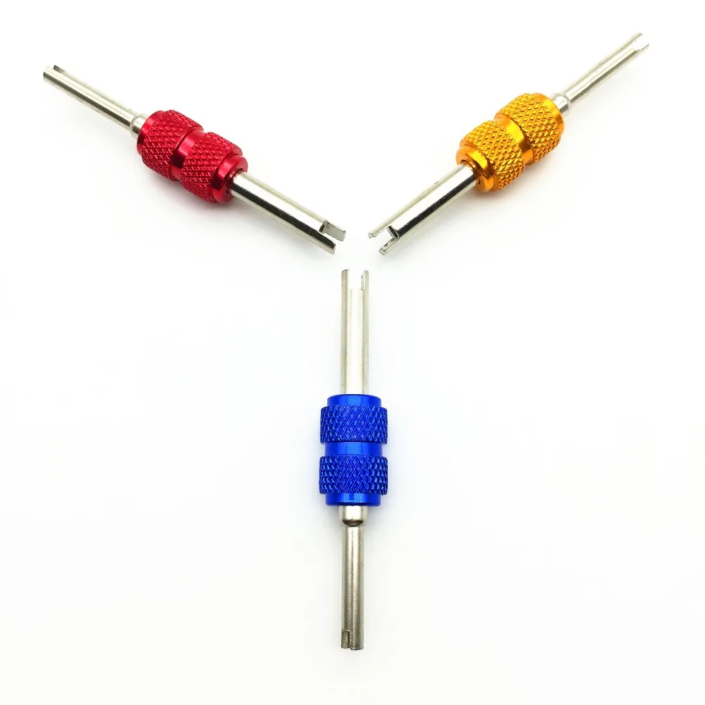 2in1 Valve Core Screwdriver,Metal Knurling Pattern Handle,Large&Small Bore Valve,1pc,3 colors