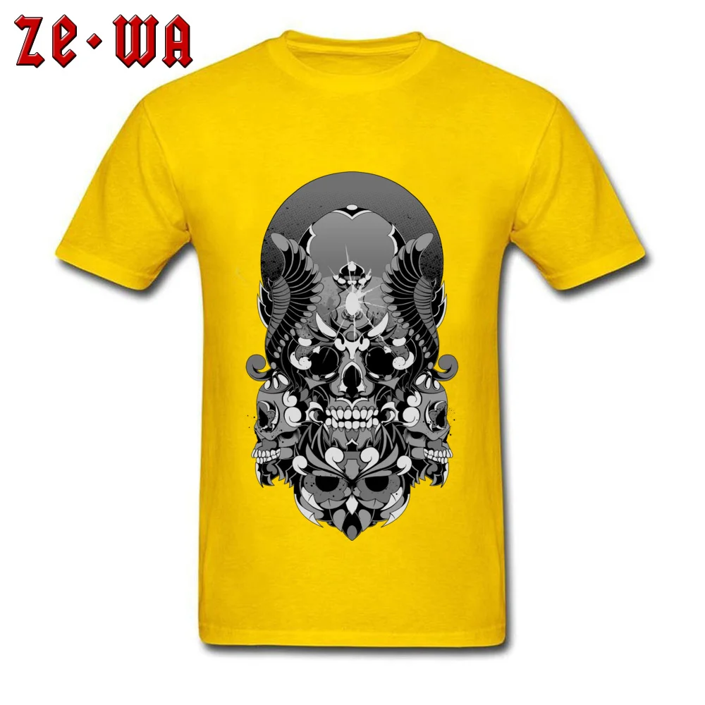 Geek Skull Owl Statue Man Top T-shirts Funny Mother Day Short Sleeve Crew Neck 100% Cotton Tops Tees Design Tops T Shirt Skull Owl Statue yellow