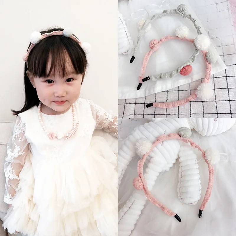 

Korea Hair Accessories Wool Ball Color Cloth Hairband Flower Crown Headband Hair Band Hair Band Bow Princess 4