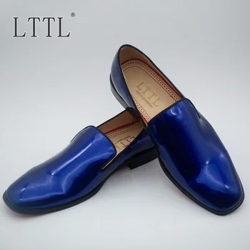 

LTTL Royal Blue Patent Leather Loafers New Arrival Men Party And Prom Loafer Shoes High Quality Moccasins Men Dress Shoes