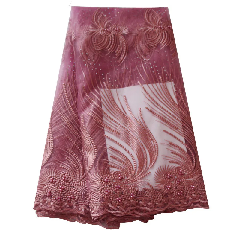 

Beaded nigerian lace fabric 2019 high quality lace blush pink african lace fabric embroidery french net tulle lace fabrics