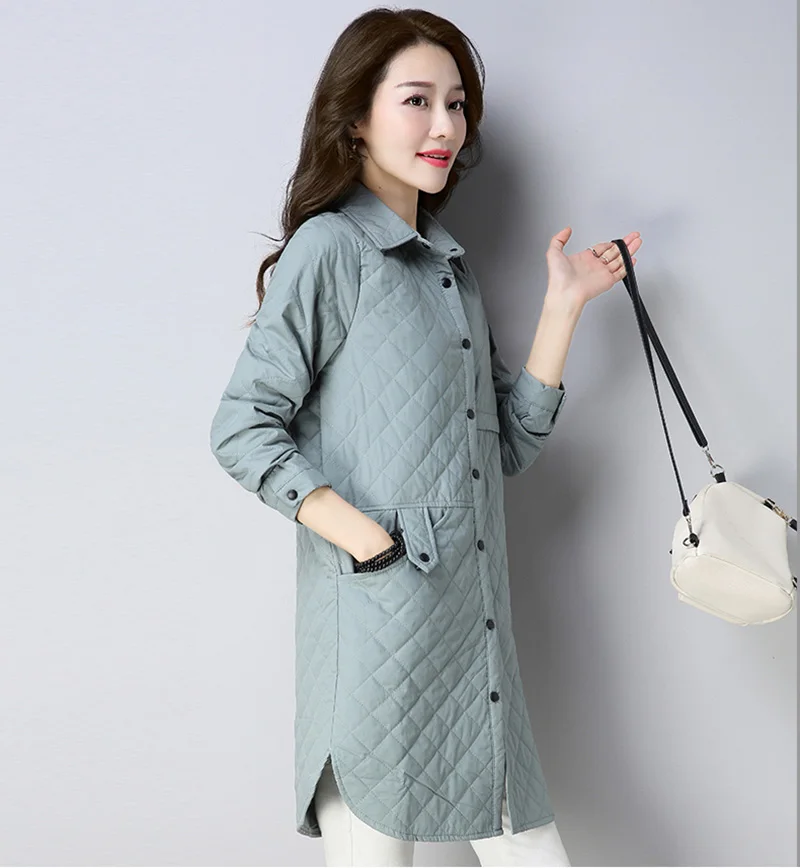 Осенняя Женская тонкая стеганая средняя длинная рубашка-стильное хлопковое пальто 2018 зимняя Корейская свободная теплая хлопковая