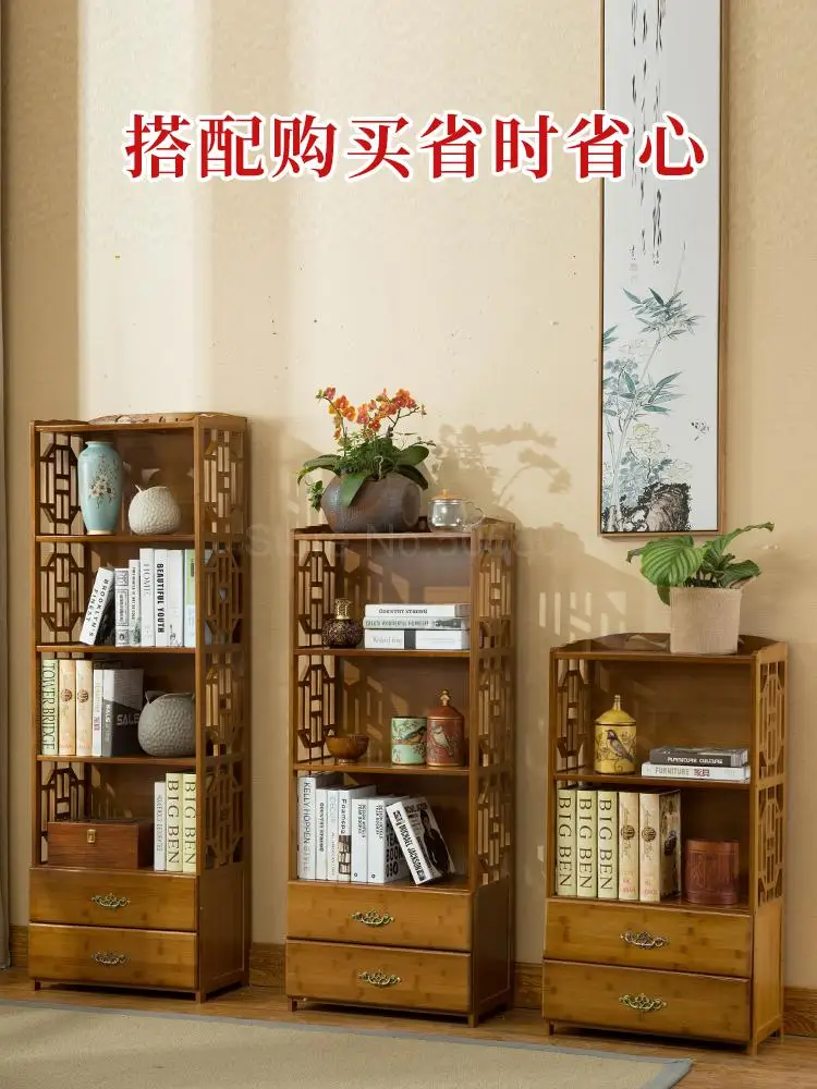 Книжный шкаф с китайским ящиком простая бамбуковая полка стеллаж для гостиной