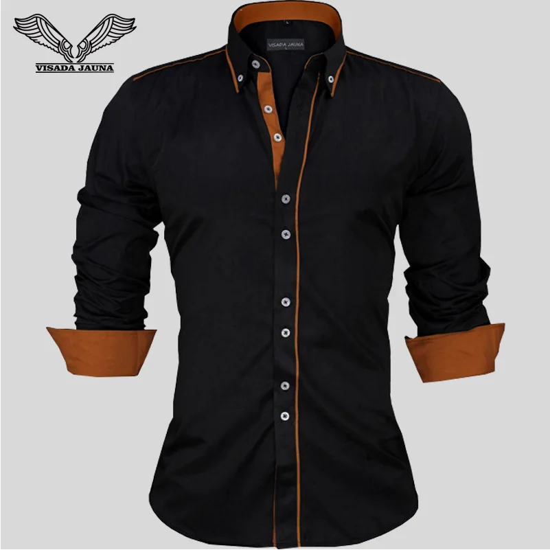 Goedkoop Visada Jauna Mannen Shirts Europa Size Nieuwkomers Slim Fit Man Shirt Solid Lange Mouwen Britse Stijl Katoen Mannen shirt N332