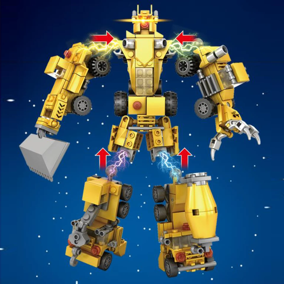 

6in1 Military Construction Vehicle Series Transformation Robot Assemble Educational Model Bricks Toys Compatible Legod Technic