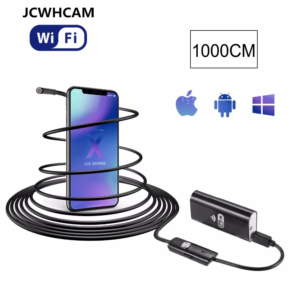 

JCWHCAM Best WiFi Endoscope iOS Android system 10M cable 8mm HD 720P Borescope mini IP Camera Snake Camera Car Inspection