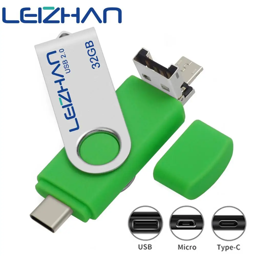 

LEIZHAN Type C OTG USB Flash Drive Micro Pendrive 3 in 1 Phone Picture Stick 128GB 64GB 32GB 16GB 8GB 4GB Android USB Stick