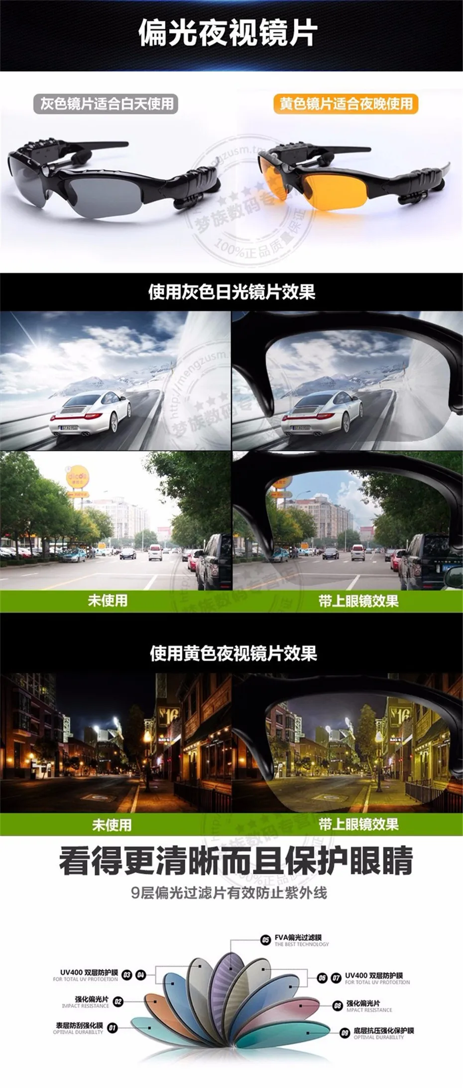 Sunglasses Bluetooth Headset Outdoor Glasses Earbuds Music with Mic Stereo Wireless Headphone for iPhone Samsung xiaomi (8)