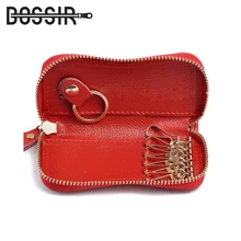 Кошелек для ключей из яловичного спилка, унисекс, модный однотонный чехол для ключей с узором, ключница