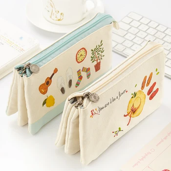 

Creative Three-layer Pencil Case Large-Capacity Multi-functional Canvas Pencil Bag Comfortable Life Pen Bag For Girl