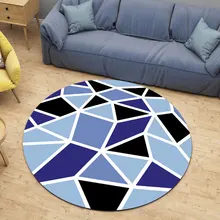 Коврик для пола маленький круглый геометрический треугольный узор Dia. 60x60 см 80x80 см 100x100 см 120x120 см 140x140 см 160x160 см 180x180 см синий