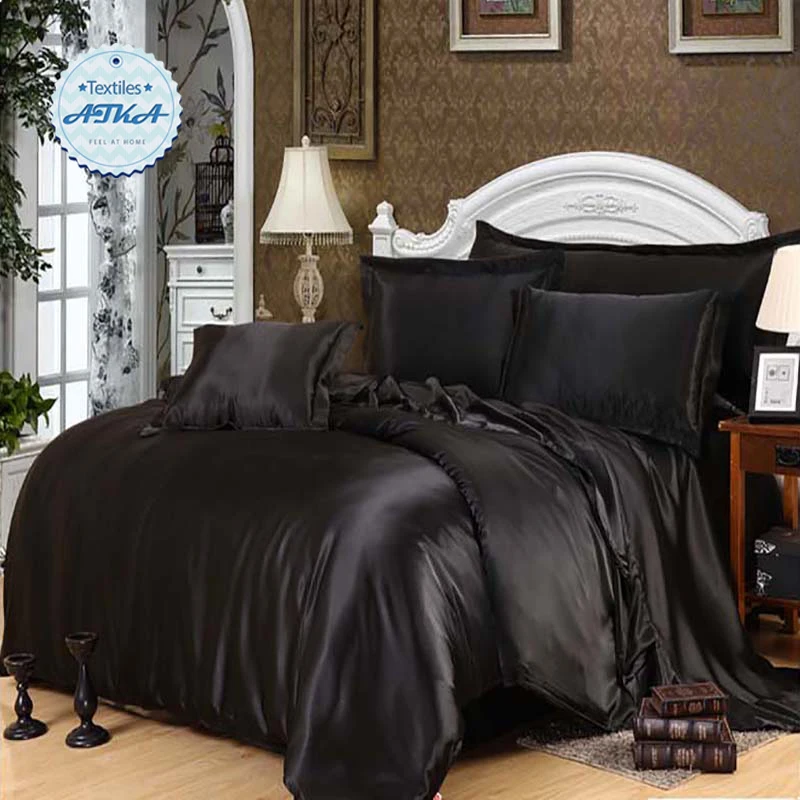 Conjuntos de cama de Luxo de Cetim De Seda cor pura RÚSSIA/EUA TAMANHO Ouro vermelho Chinês de prata capa de edredão para crianças roxo preto rosa folha