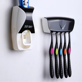 

Home Bathroom Household Automatic Auto Toothpaste Dispenser Squeezer Toothbrush Holder Set