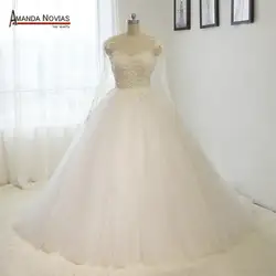 See Through полная Бисер Потрясающие Свадебные платья с длинным рукавом ns1471