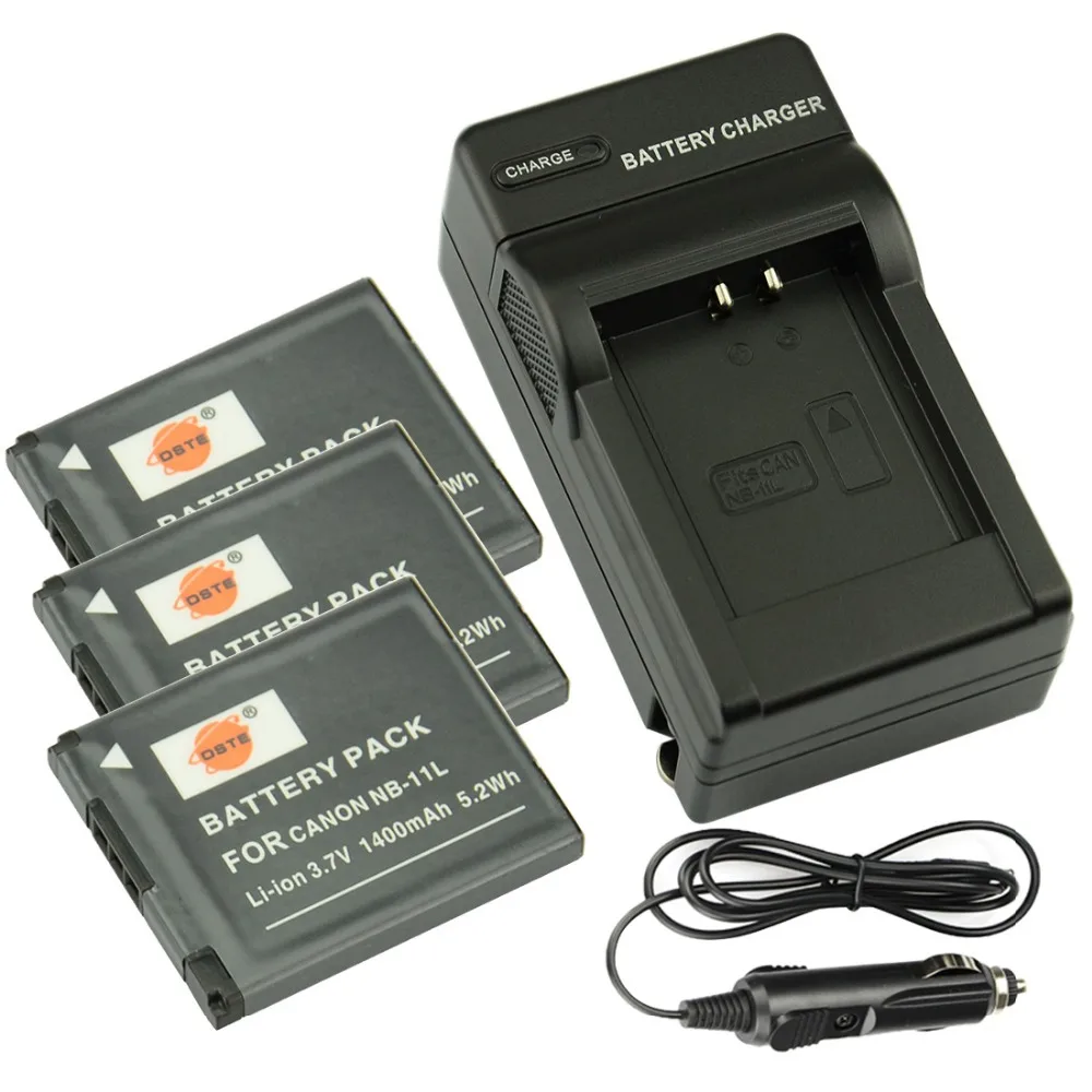 DSTE 3pcs NB 11L nb 11l Battery + Travel and Car Charger for Canon IXUS