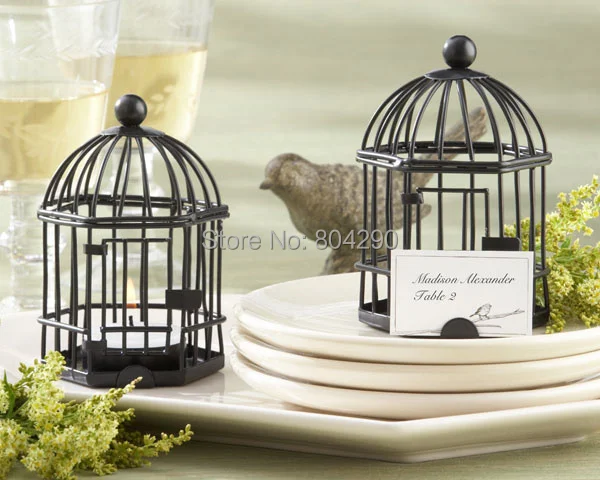 21749 Livraison Gratuite Noir Et Blanc Cage à Oiseaux De Mariage Table Place Card Holder Party Décoration 80 Pcs Dans Party Favors De Maison