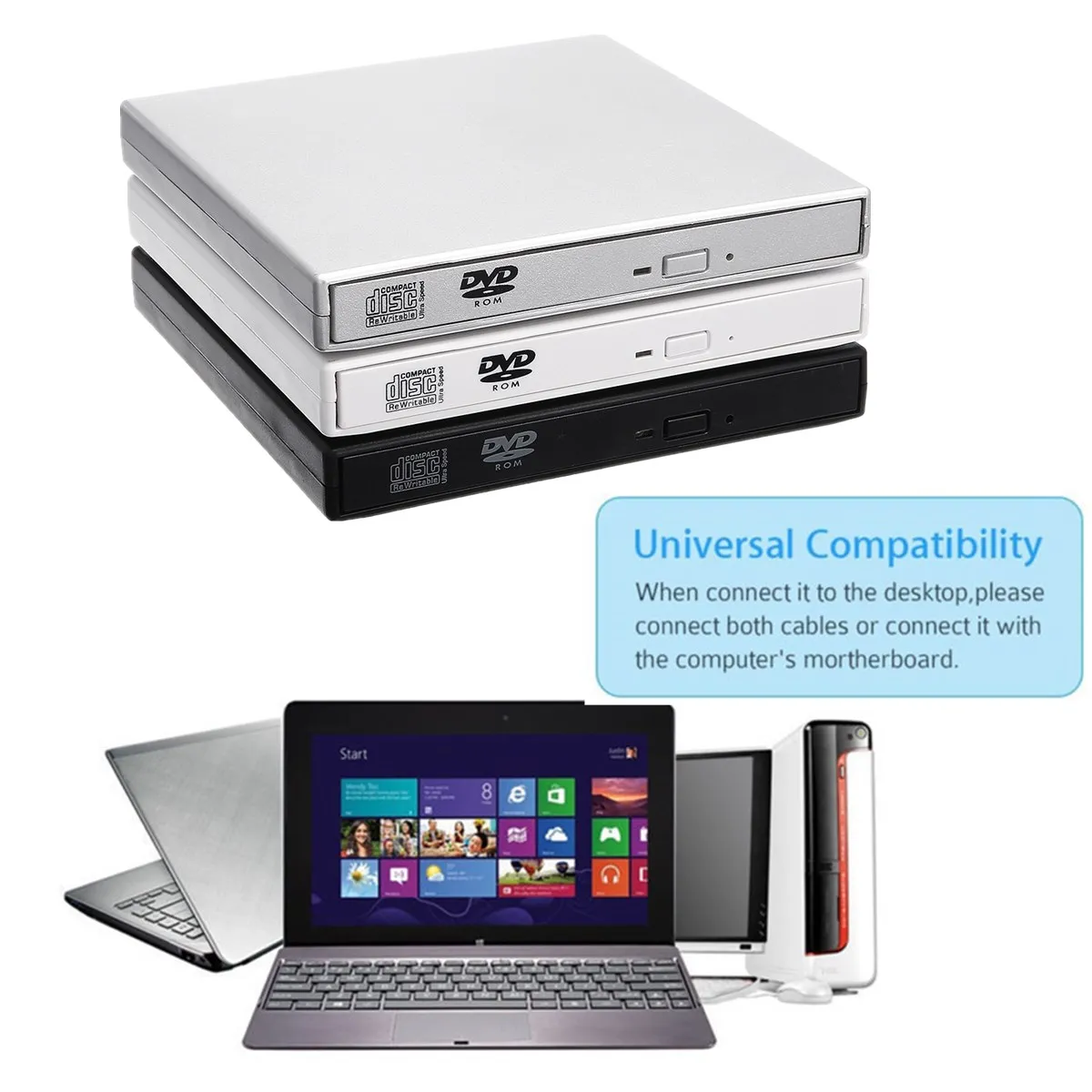 S SKYEE USB 2.0 External Combo DVD/CD Burner RW Drive CD/DVD-ROM CD-RW Player Optical Drive for PC Laptop Windows