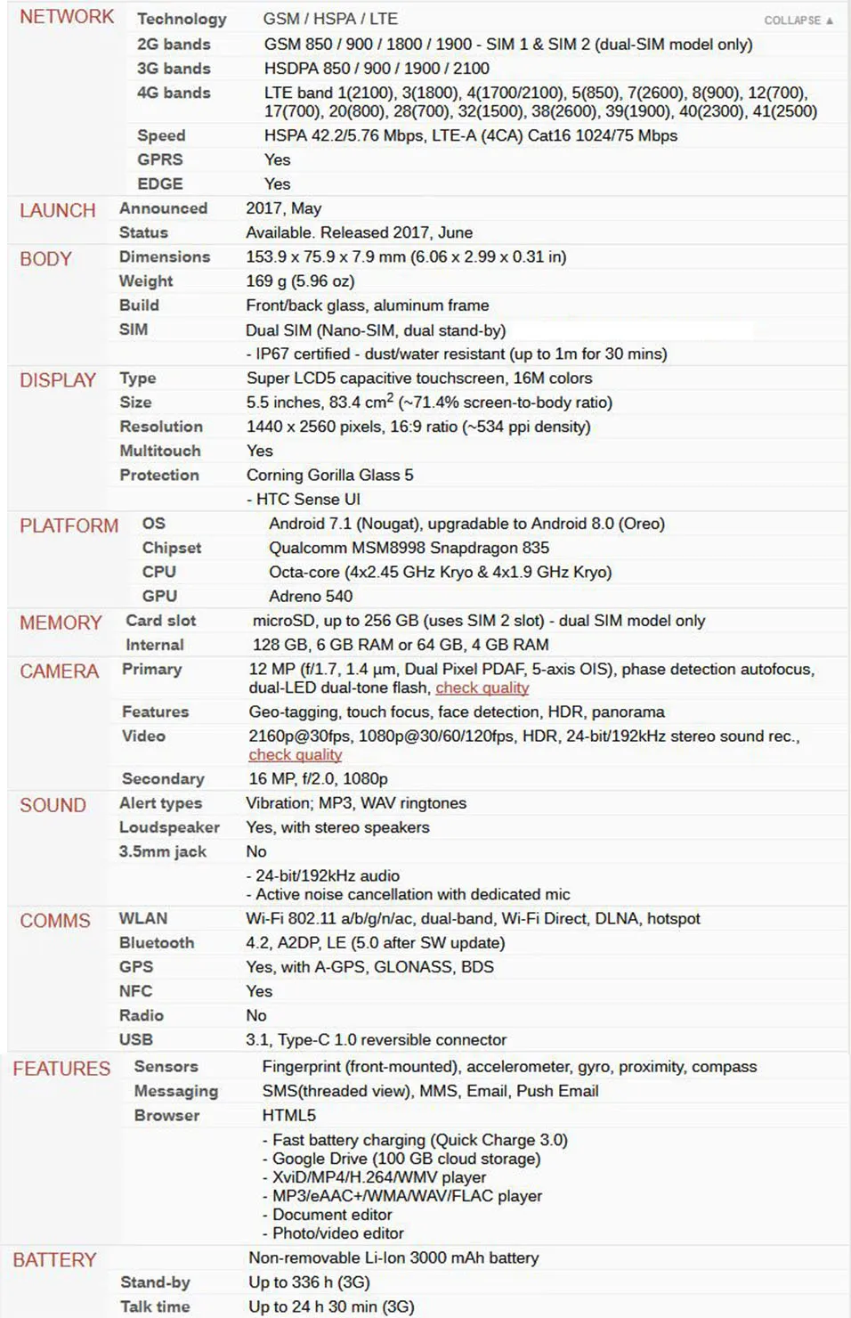 Лидер продаж htc U11 4G LTE мобильный телефон Snapdragon 835 Octa Core IP67 Водонепроницаемый 6 ГБ Оперативная память 128 GB Встроенная память 5,5 дюймов 2560x1440 p