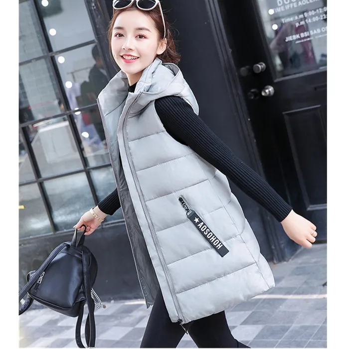 white puffer coat UHYTGF Korean Women Winter Down Cotton Jackets 2022 Plus Size Long Sleeveless Warm Tops Fashion Hooded Chic Girl Parker Vest 427 long down coat Coats & Jackets