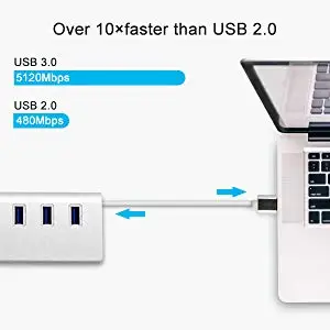 7-Порты и разъёмы USB 3,0 концентратор, Алюминий данных концентратор с Мощность адаптер для настольных ПК/ноутбука