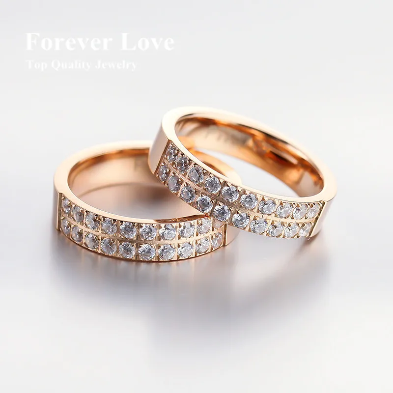 

YUN RUO Luxury Shinning Crystal Ring 2015 New Design Titanium Steel Rose Gold Color Couple Jewelry Girt Free Shipping USA Size