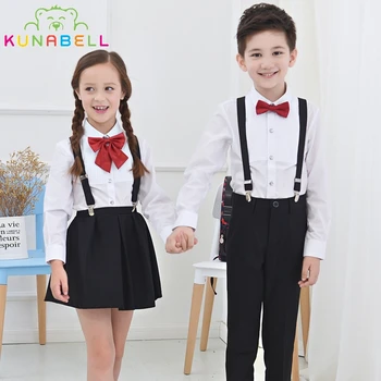 

Girls Ceremonial Wedding Skirt Shirts Set Bowtie Brand Formal Boys Birthday Dress School Performance Uniform Children Suit F47