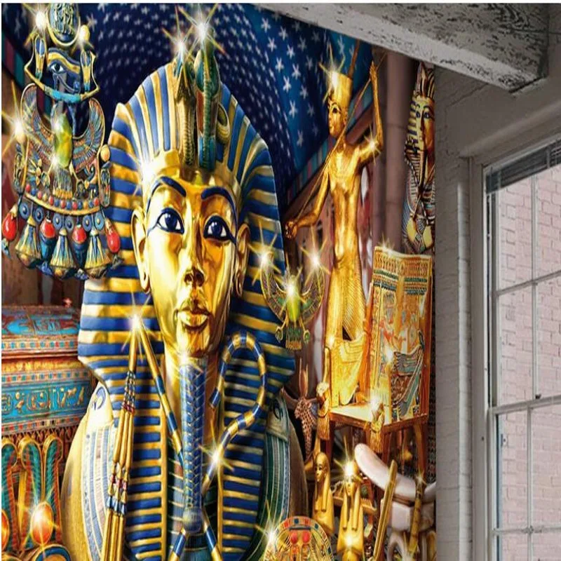 

beibehang Custom large - scale murals ancient Egyptian l style golden pharaoh three - dimensional background wall Buddha murals