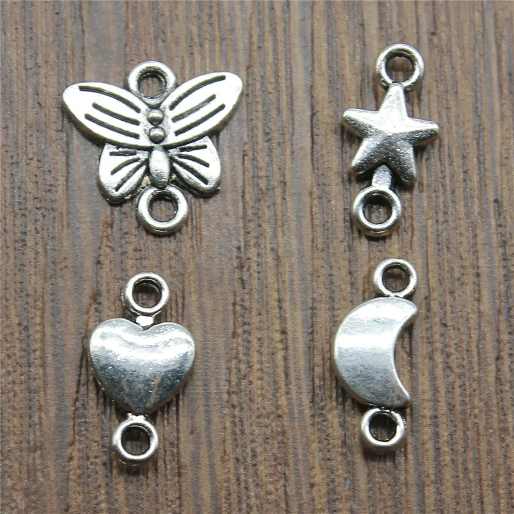 

40pcs Connector Charms Antique Silver Color Butterfly Star Moon Heart Connector Charm For Jewelry Making