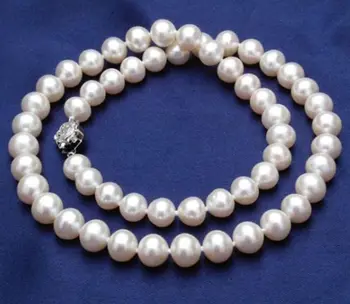 

8-9mm 18", AAA Akoya Natural White Pearl Necklace 925Silver