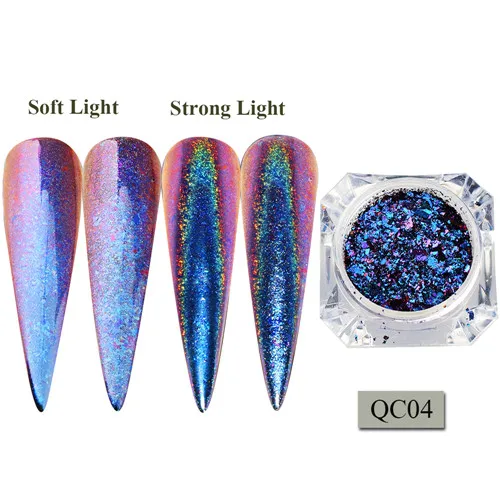 0,2 г Сияющий неровный Павлин ногтей блестки эффект хамелеона ногтей блестки порошок лазер хром пигмент дизайн ногтей Декор BEQC01-12 - Цвет: QC04