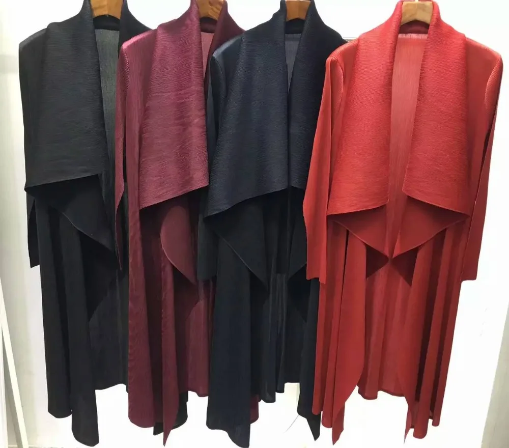 Miyake fold, воротник-стойка, однотонный, длинный рукав, отложной воротник, Длинная ветровка