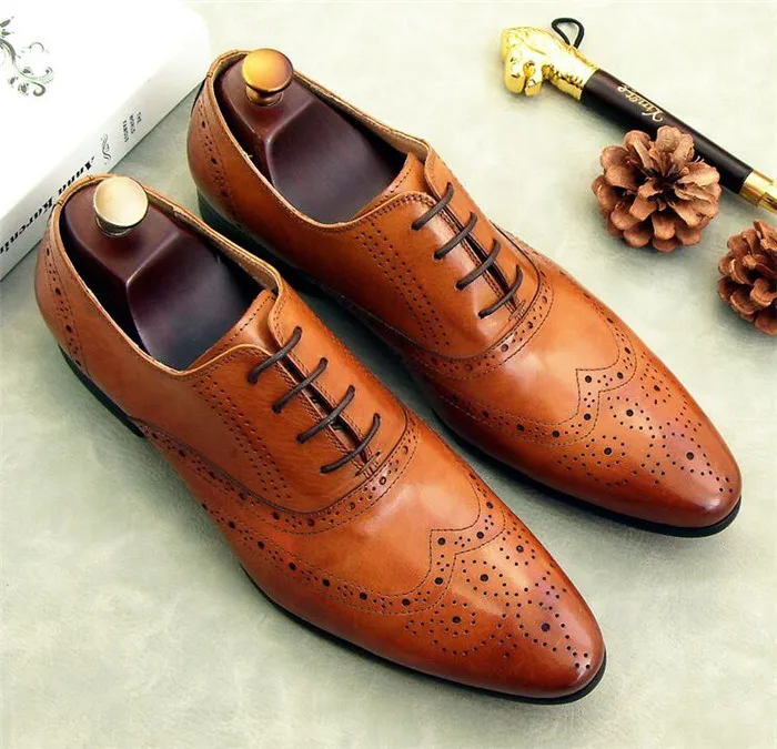 As De Pic Británicos Oficina Negocio Toe Cuero Vestido Lace Completo up as Pointed Casual Brogue Tallado Zapatos Grano Estilo Pic Hombres qfCATC