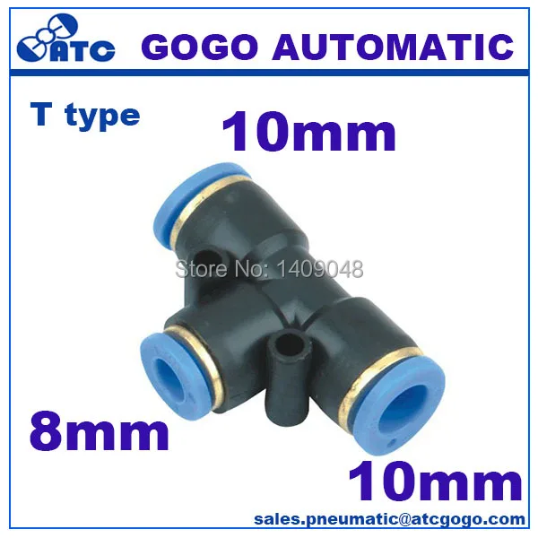 GOGO 10pcs a lot plastic metric pneumatic fittings t type 8mm to 10mm