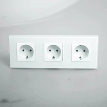 ЕС тройная розетка Schuko, белая кристальная стеклянная панель, 16A ЕС стандартная настенная розетка KP003EU-W