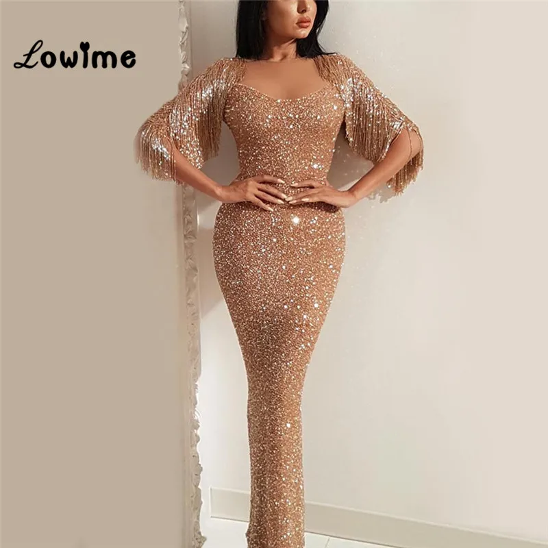 

Tassel Arabic Evening Dresses Turkish Mermaid Party Dress Muslim Moroccan Kaftans Formal Half Sleeves Floor Length Prom Gowns