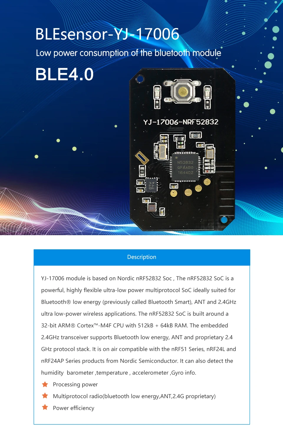 Цена продажи на заказ BLE nRF52832 Bluetooth Маяк акселерометр гироскопа влажность атмосферный датчик