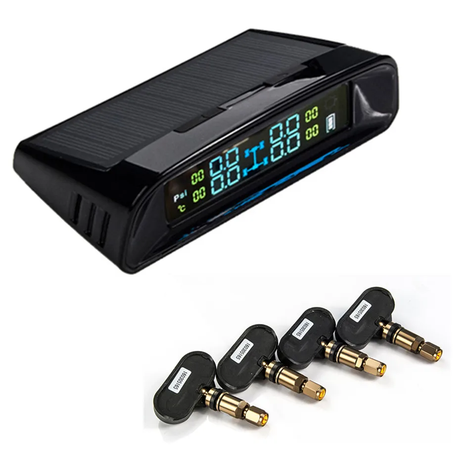 Image (Russian warehouse) Solar power and USB charge power auto wireless TPMS tire pressure monitoring system with 4 internal sensors