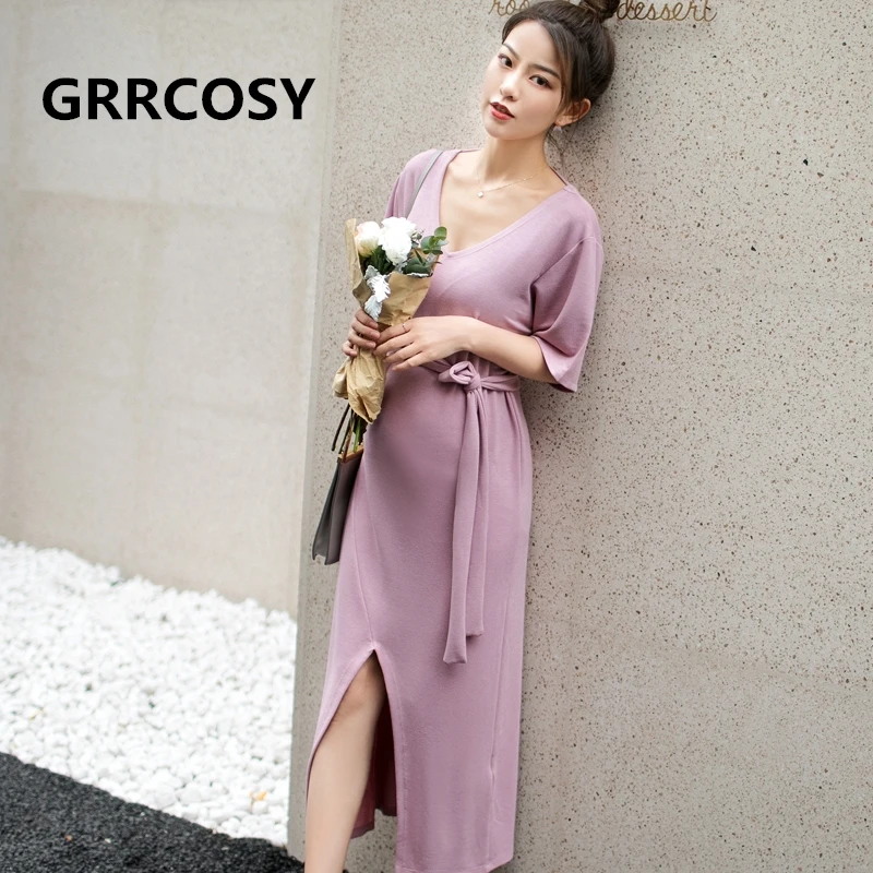 

GRRCOSY Maternity Formal Dress knitting V-Neck Sexy Loose Half Sleeve Fashion Party Dresses Evening Dress Women's New Summer