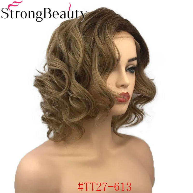 StrongBeauty синтетический парик фронта шнурка Средний кудрявый натуральный парик светильник коричневый/серый Омбре волос