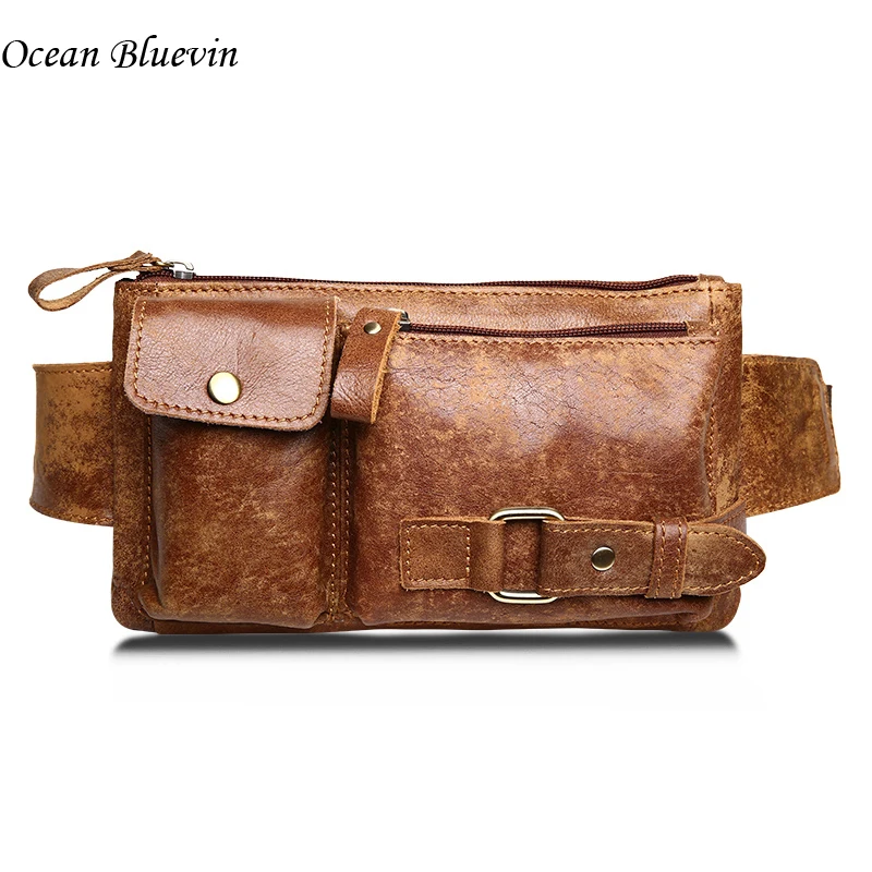 

Hot Sale Genuine Leather Waist Bag Bumbag Unisex Fashion Belt Bags Male Fanny Pack Small Waist Pack Man Crossbody Shoulder Bag