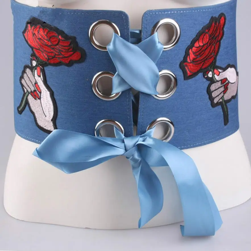 Light blue Cinto Feminino вышитый декоративный эластичный широкий пояс Модный женский вязаный пояс с вышивкой дикие украшения на талии - Цвет: Light blue