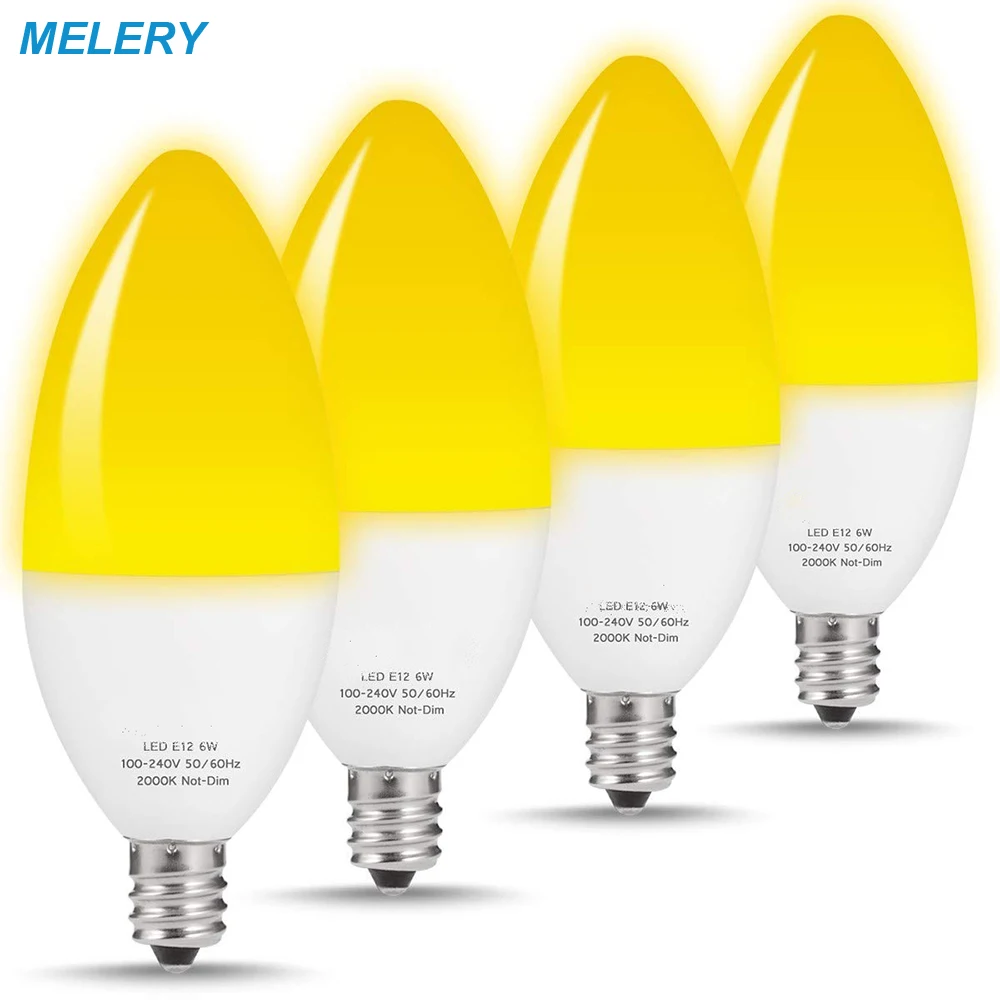 

Chandelier LED Candelabra Bulb E12 60Watt Equivalent Light 6W Ceiling Fan with Lights Bug Lights Yellow 2000K 550Lumens-4Pack