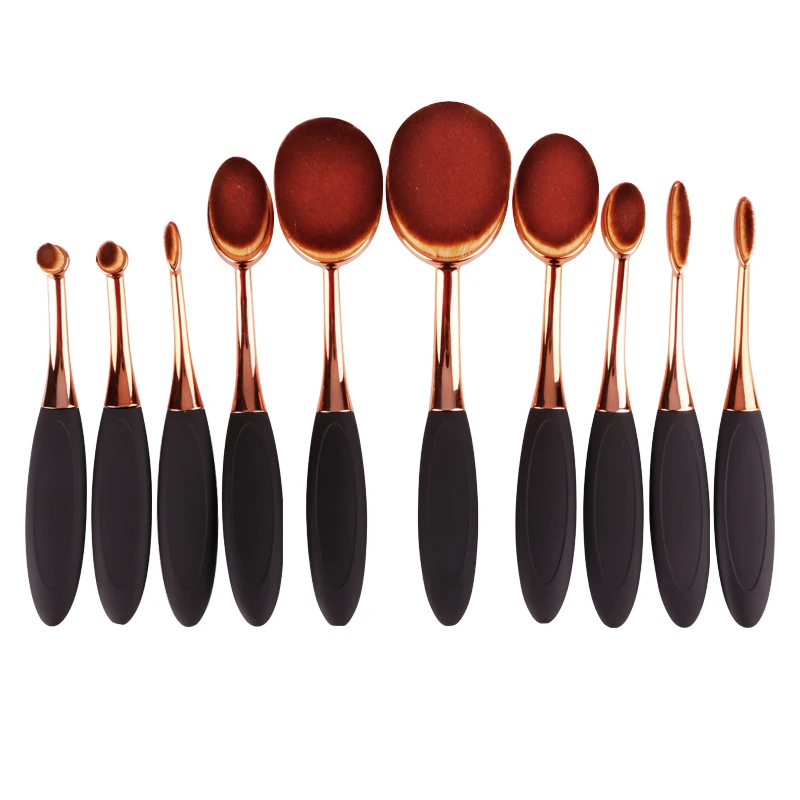 

Professional 10 pcs/set Rose Gold Oval Makeup Brushes set Super Soft Makeup Brush Set Foundation Powder Brush Comestic Tools Kit